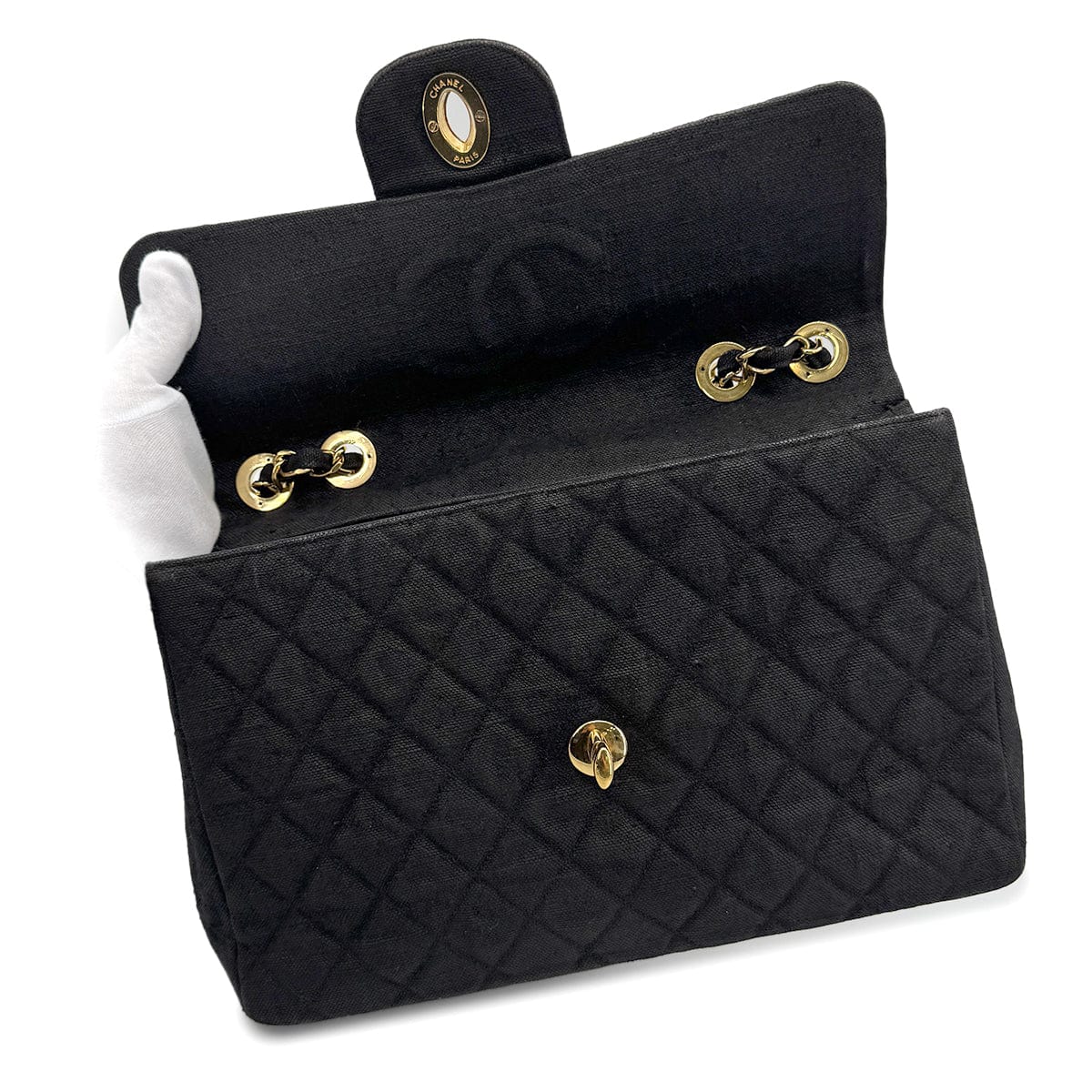 CHANEL VINTAGE MAXI MATELASSE CHAIN SHOULDER BAG BLACK LINEN 90272804
