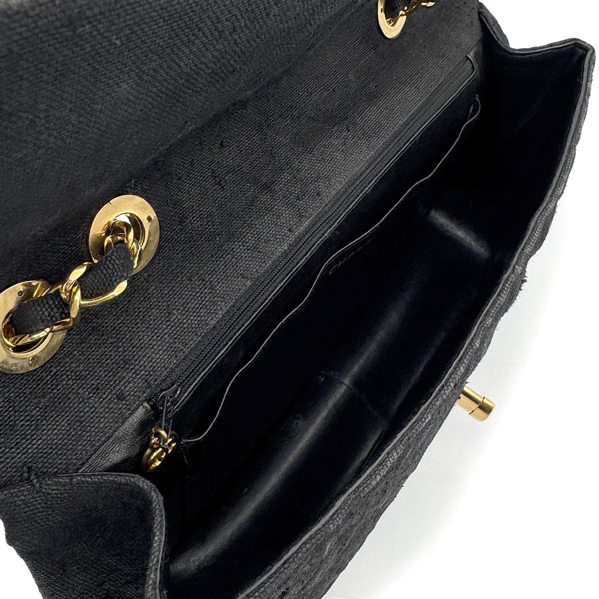 CHANEL VINTAGE MAXI MATELASSE CHAIN SHOULDER BAG BLACK LINEN 90272804