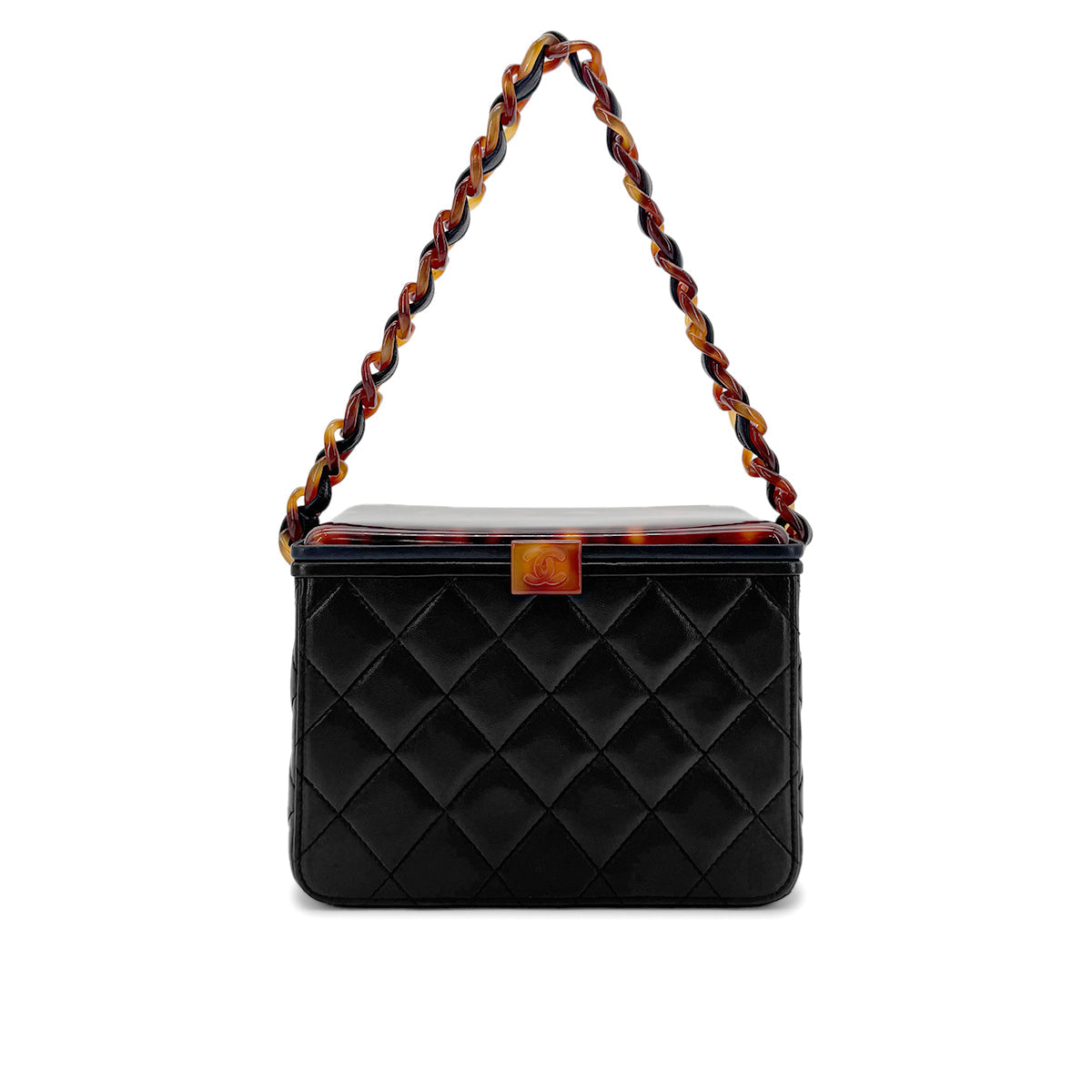CHANEL VINTAGE VANITY CHAIN SHOULDER BAG BLACK TORTOISESHELL LAMB SKIN 90272954
