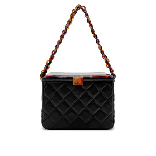 CHANEL VINTAGE VANITY CHAIN SHOULDER BAG BLACK TORTOISESHELL LAMB SKIN 90272954