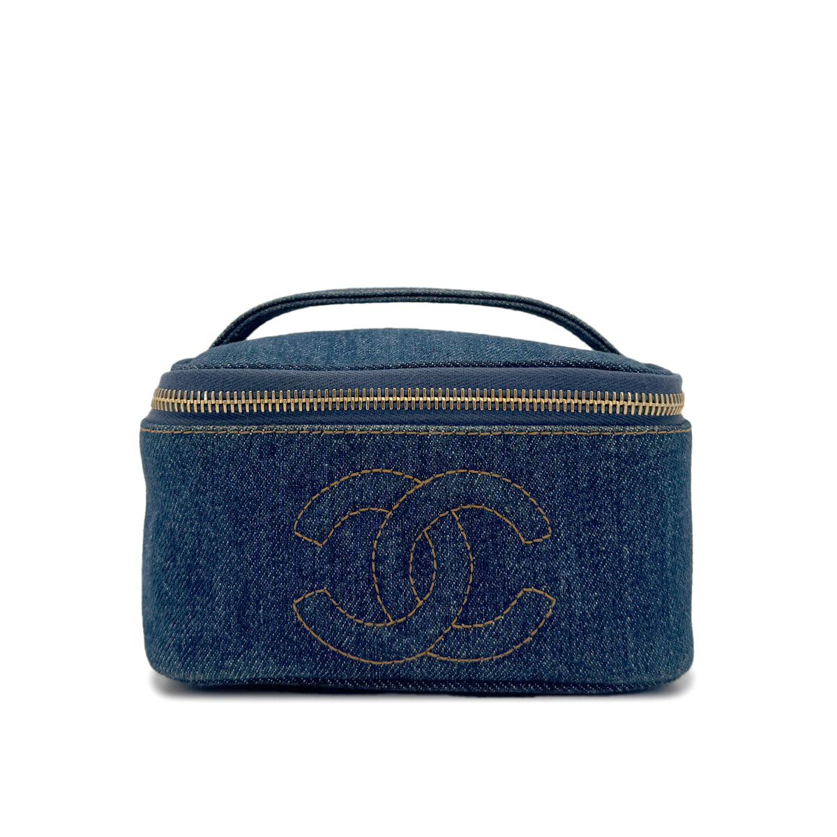 CHANEL VINTAGE VANITY HAND BAG BLUE DENIM 90273078