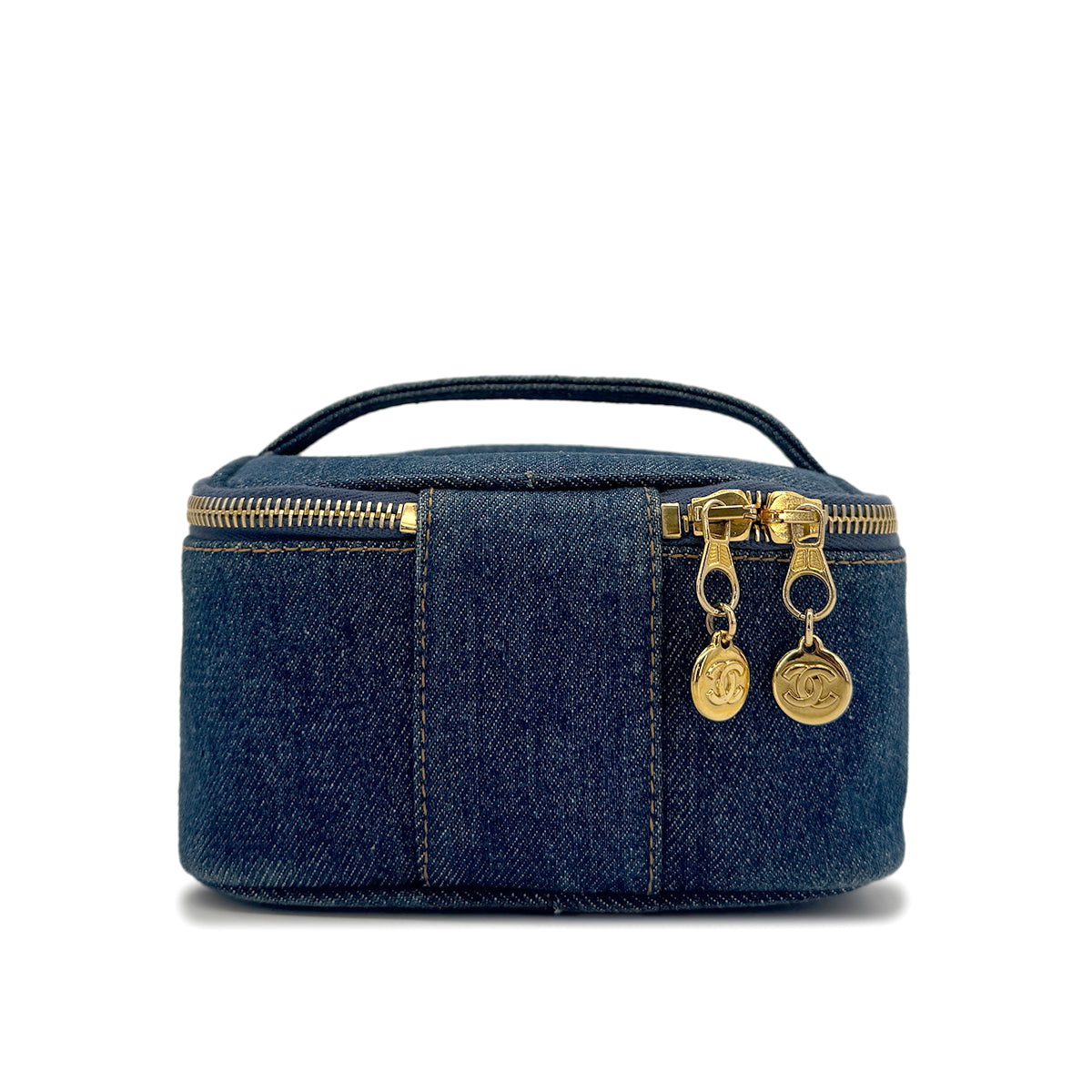CHANEL VINTAGE VANITY HAND BAG BLUE DENIM 90273078