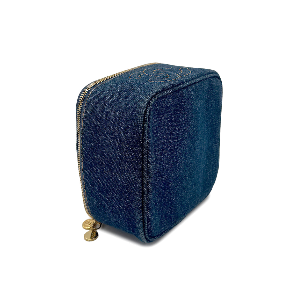 CHANEL VINTAGE VANITY HAND BAG BLUE DENIM 90273078