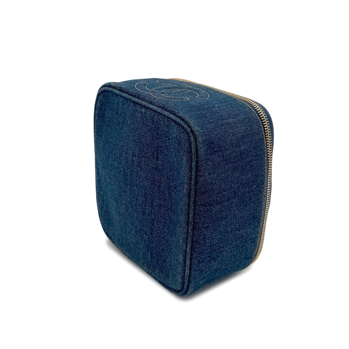 CHANEL VINTAGE VANITY HAND BAG BLUE DENIM 90273078