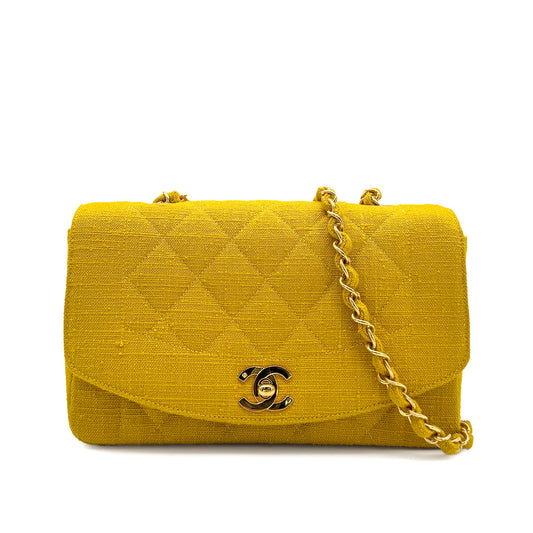 CHANEL VINTAGE DIANA SMALL CHAIN SHOULDER BAG YELLOW CANVAS 90273870