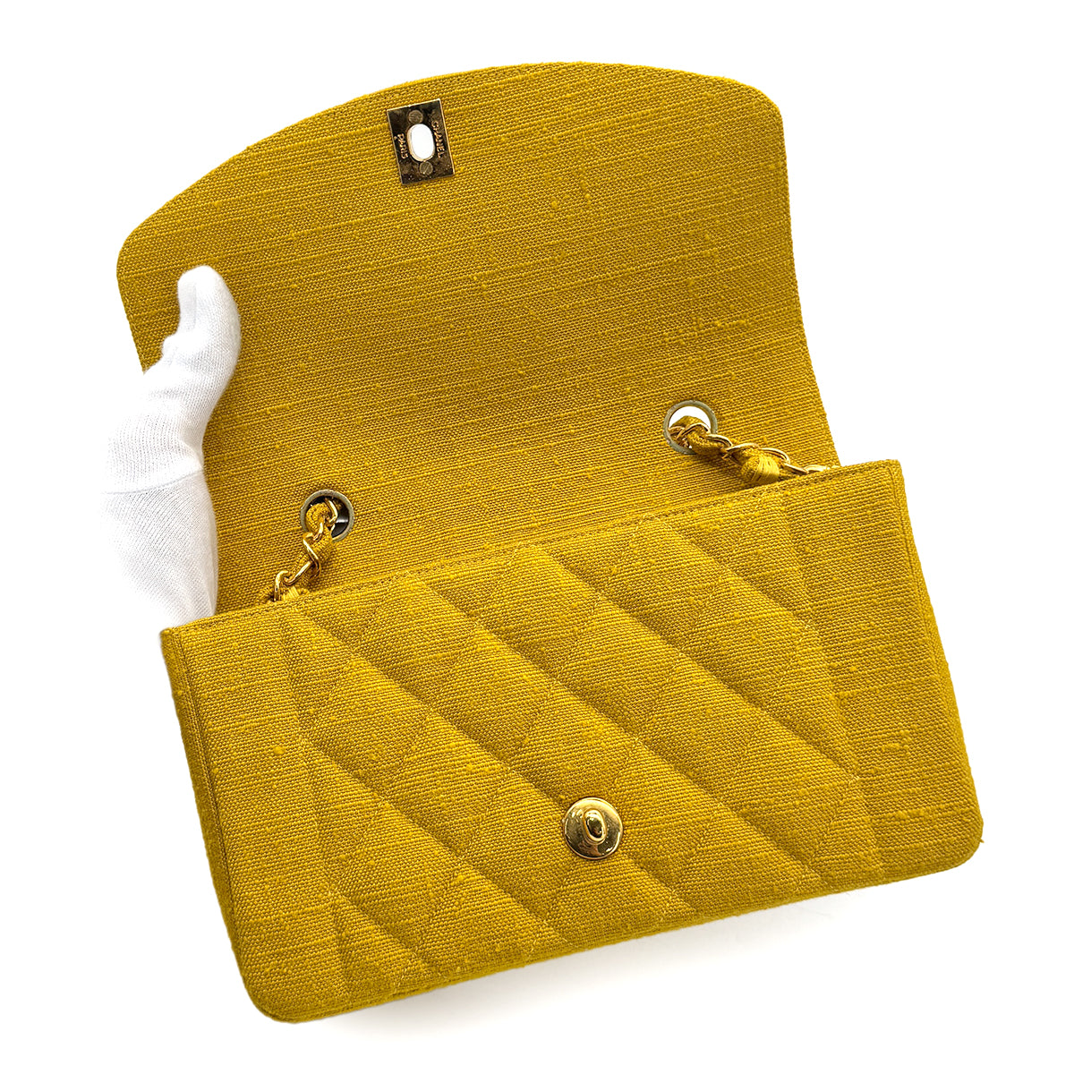 CHANEL VINTAGE DIANA SMALL CHAIN SHOULDER BAG YELLOW CANVAS 90273870