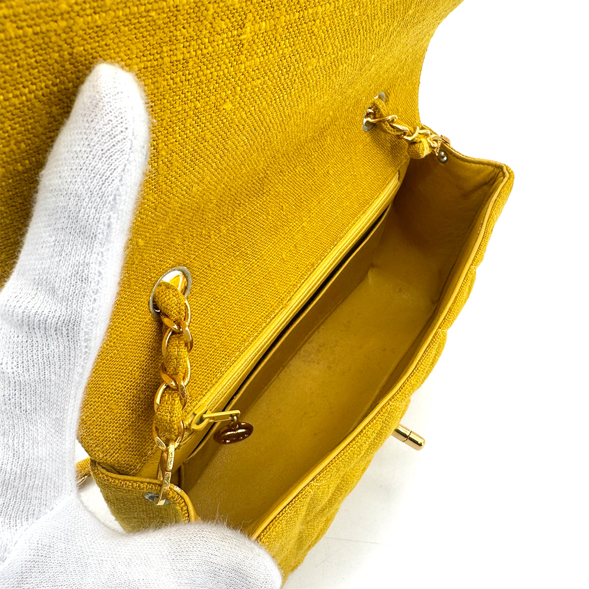 CHANEL VINTAGE DIANA SMALL CHAIN SHOULDER BAG YELLOW CANVAS 90273870