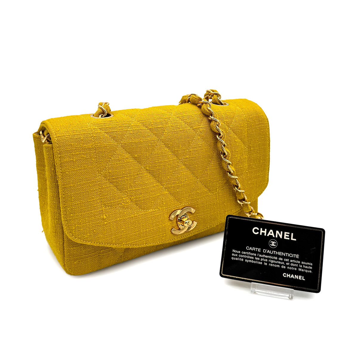 CHANEL VINTAGE DIANA SMALL CHAIN SHOULDER BAG YELLOW CANVAS 90273870