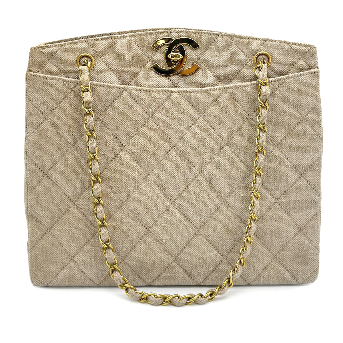 CHANEL VINTAGE COCOMARK CHAIN SHOULDER BAG BEIGE LINEN 90273873