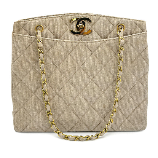 CHANEL VINTAGE COCOMARK CHAIN SHOULDER BAG BEIGE LINEN 90273873