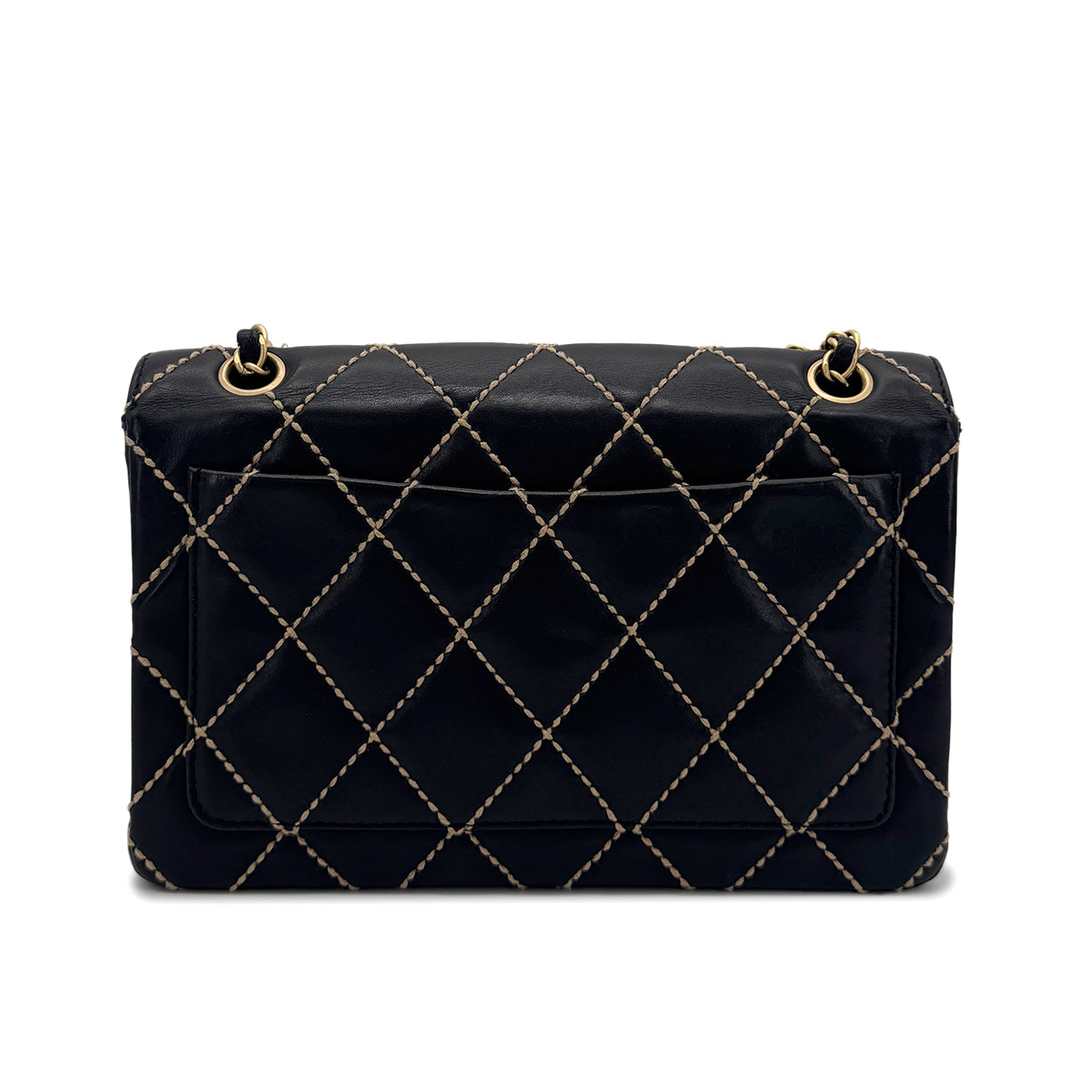 CHANEL VINTAGE MATELASSE WILD STITCH CHAIN SHOULDER BAG BLACK LEATHER 90273897