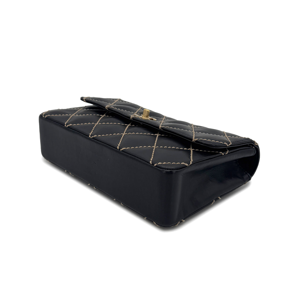 CHANEL VINTAGE MATELASSE WILD STITCH CHAIN SHOULDER BAG BLACK LEATHER 90273897