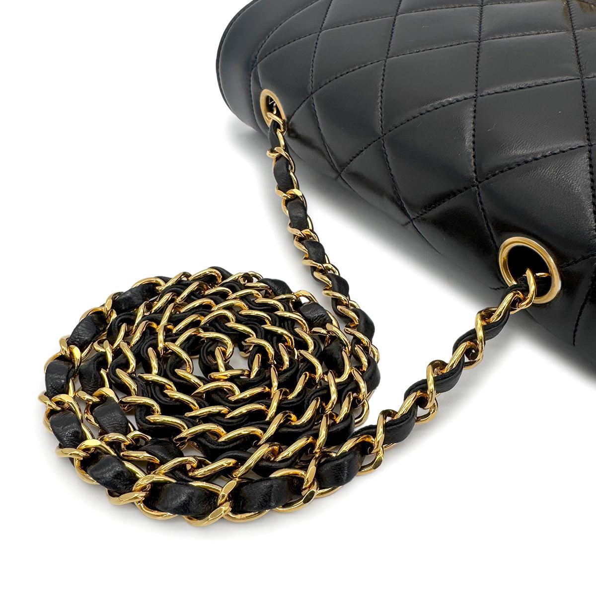 CHANEL VINTAGE DIANA SMALL CHAIN SHOULDER BAG BLACK LAMB SKIN 90274463