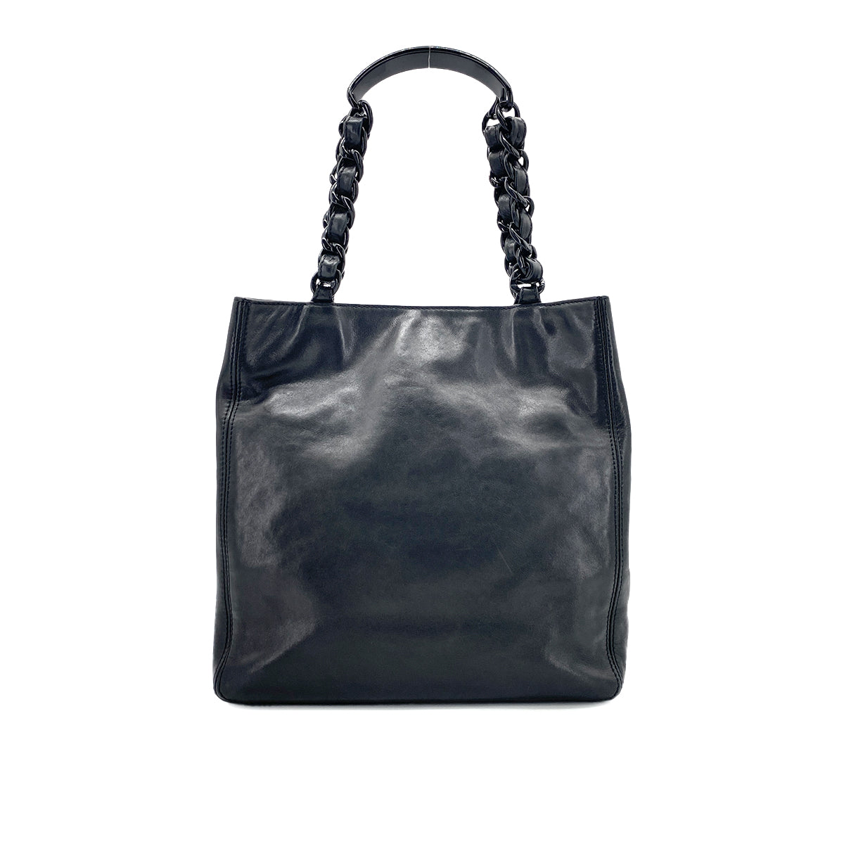 CHANEL VINTAGE COCOMARK PLASTIC CHAIN TOTE BAG BLACK LAMB SKIN 90274466