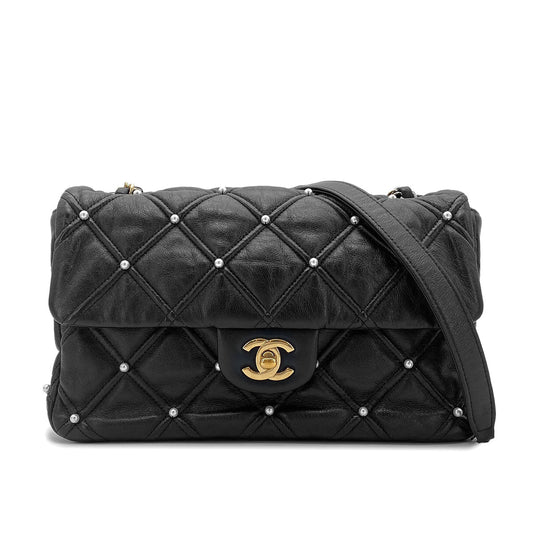 CHANEL MATELASSE CHAIN SHOULDER BAG FAKEPEARL BLACK LAMB SKIN 90274853