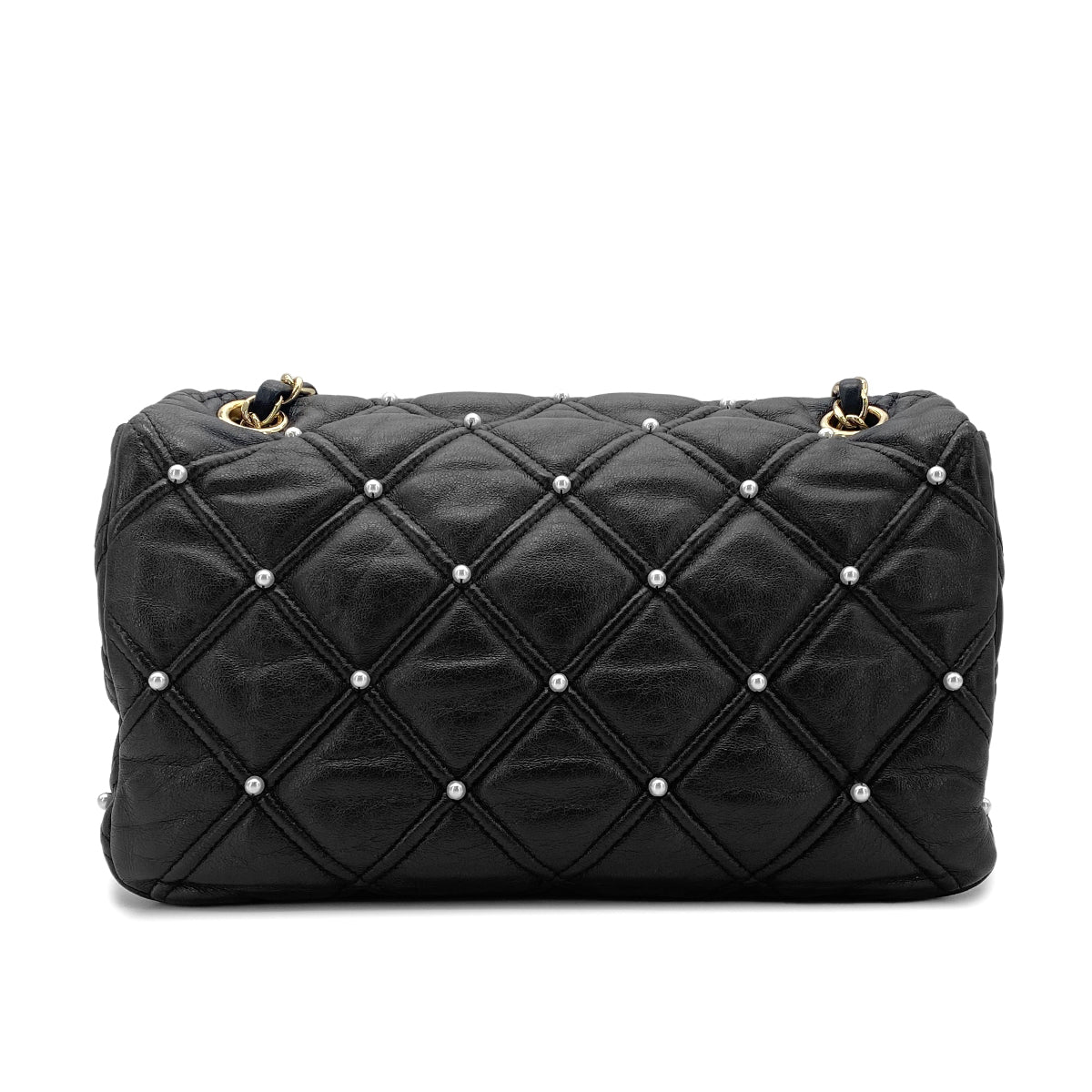 CHANEL MATELASSE CHAIN SHOULDER BAG FAKEPEARL BLACK LAMB SKIN 90274853