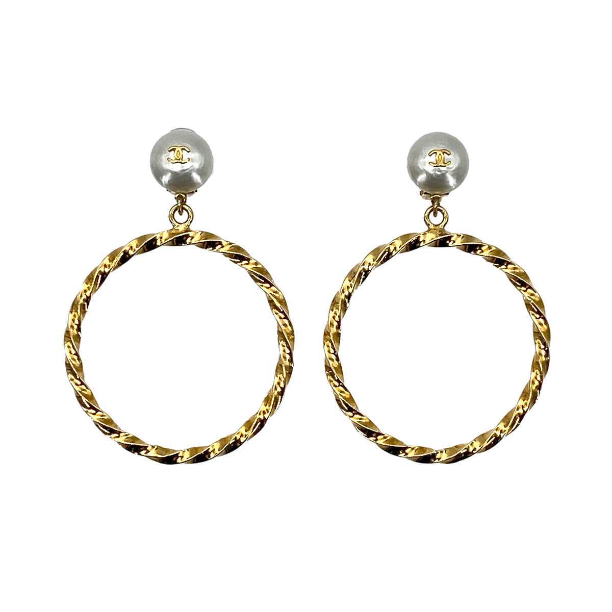 CHANEL VINTAGE EARRINGS COCOMARK FAKEPEARL HOOP ACCESSORY 96A 90275821