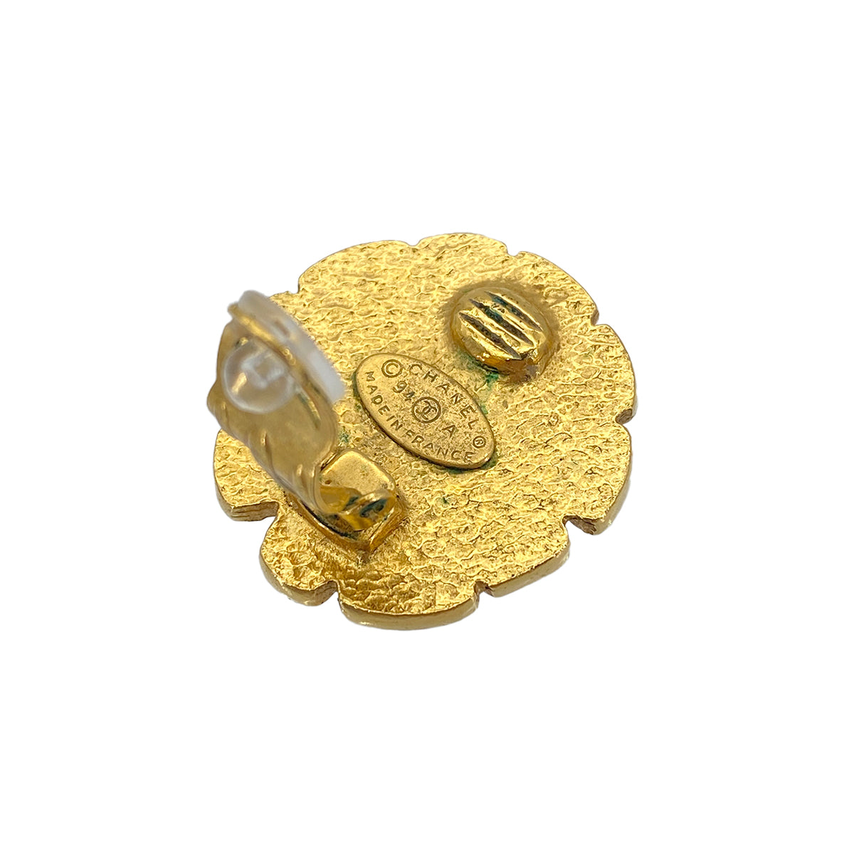CHANEL VINTAGE EARRINGS GRIPOIX ROUND GOLD ACCESSORY 94A 90276366