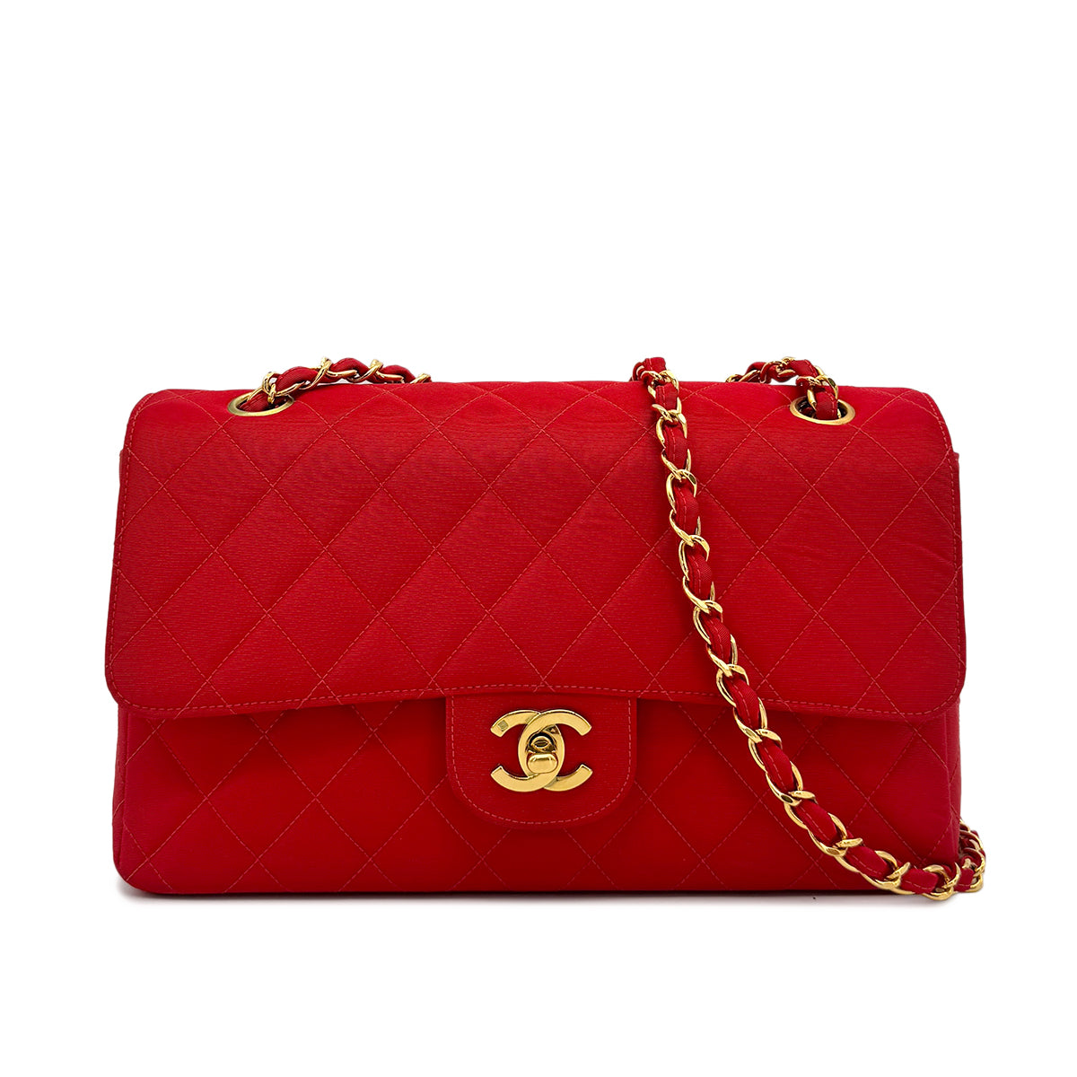 CHANEL VINTAGE MATELASSE CHAIN SHOULDER BAG RED SATIN 90277706