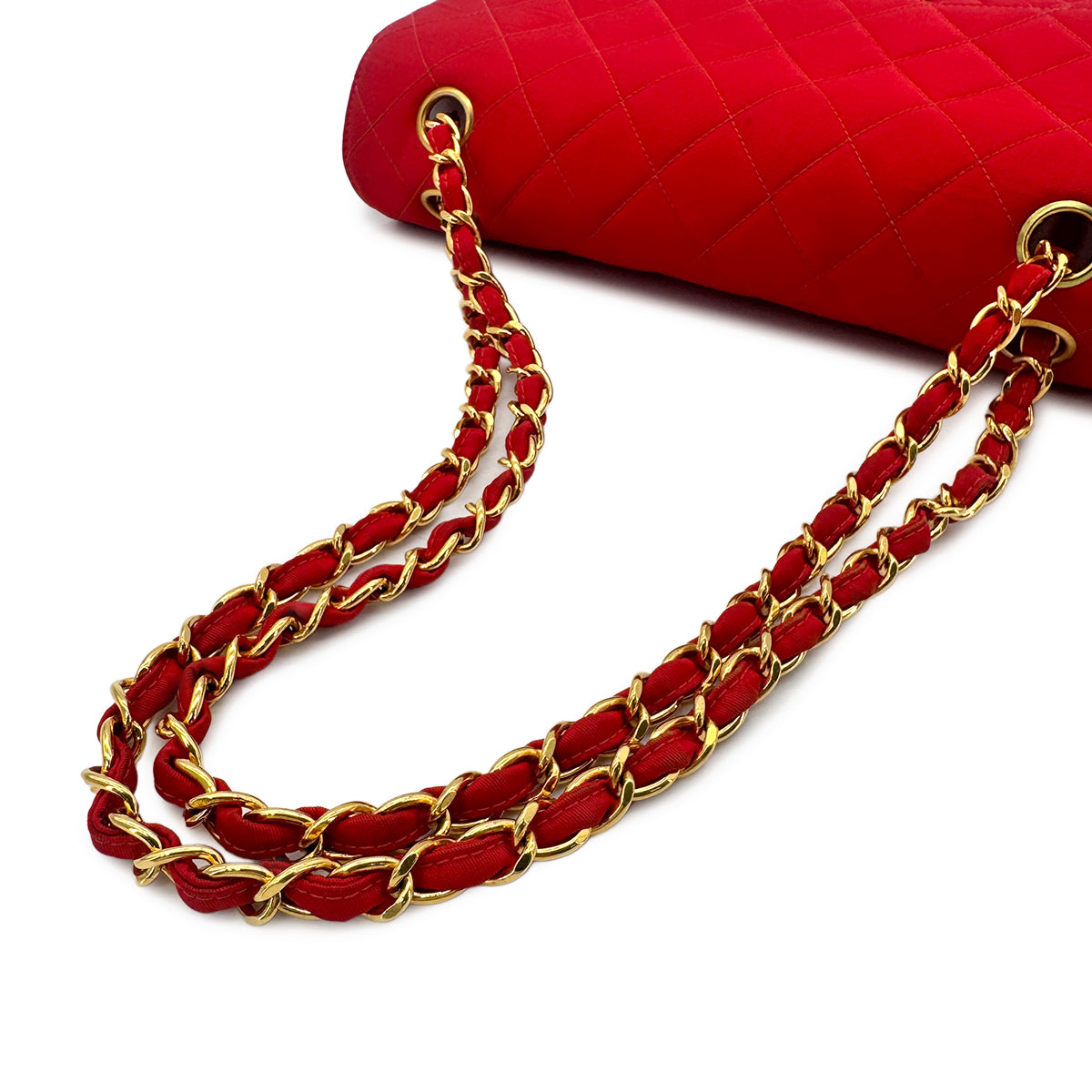 CHANEL VINTAGE MATELASSE CHAIN SHOULDER BAG RED SATIN 90277706