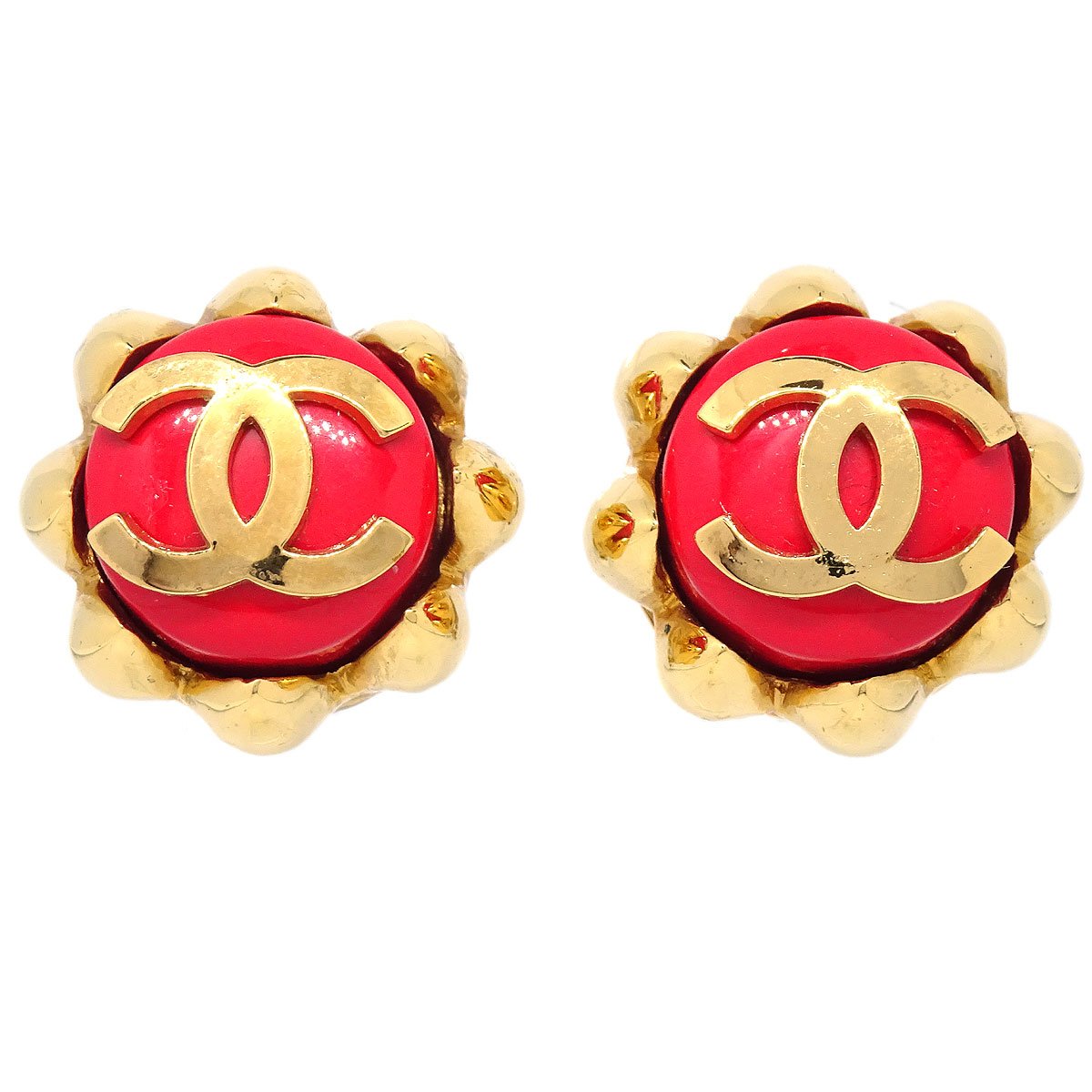 CHANEL 1994 Earrings Red Gold
