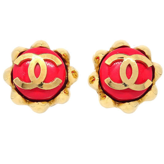 CHANEL 1994 Earrings Red Gold