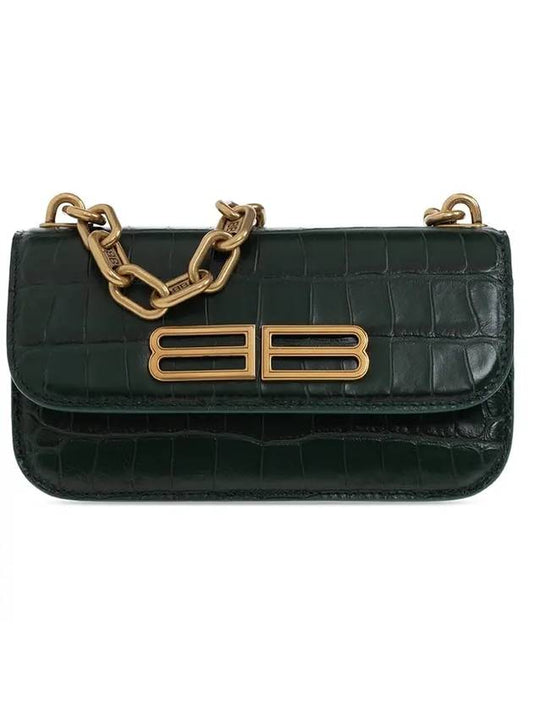 Luxury Balenciaga  Crocker Leather Gossip Shoulder Bag Green