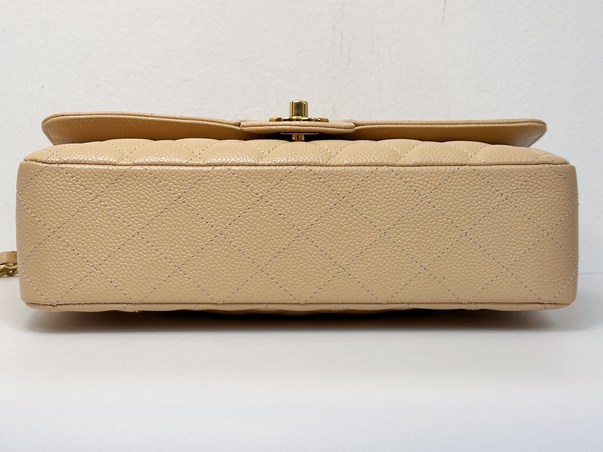 Chanel Medium Caviar Classic Double Flap Bag Beige 2552 holo card