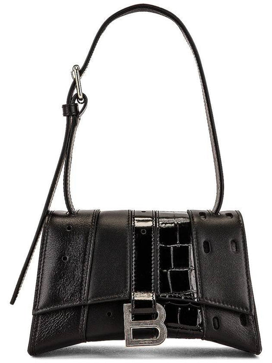 Luxury Balenciaga  Hourglass Mix Leather Tote Bag Black
