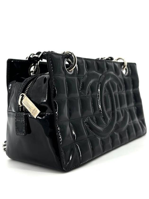 Chocolate bar patent mini chain shoulder bag Chanel