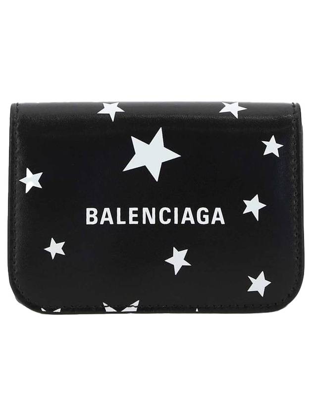 Luxury Balenciaga  Star Logo Print Tri-Fold Half Wallet Black