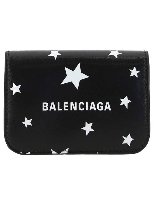 Luxury Balenciaga  Star Logo Print Tri-Fold Half Wallet Black