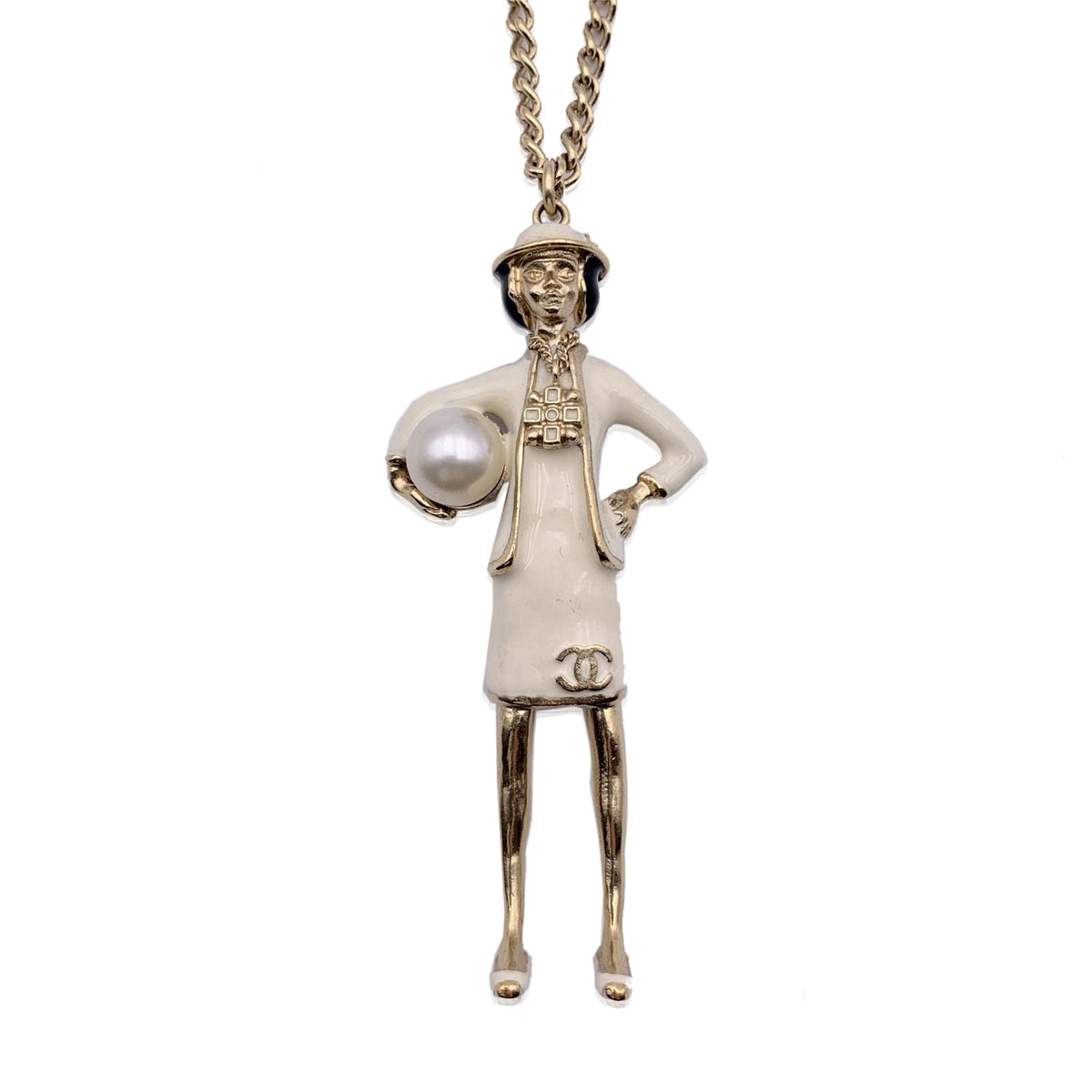 Top Quality Chanel Light Gold Metal Coco Mademoiselle Figurine Pendant Necklace