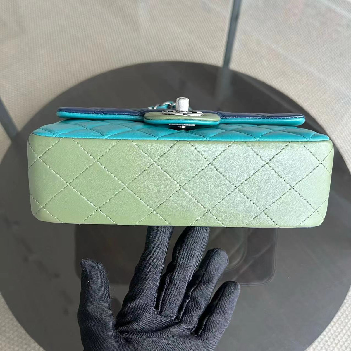 Mini Classic Flap Quilted Lambskin Multi-color Blue Green Silver Hardware Series 21
