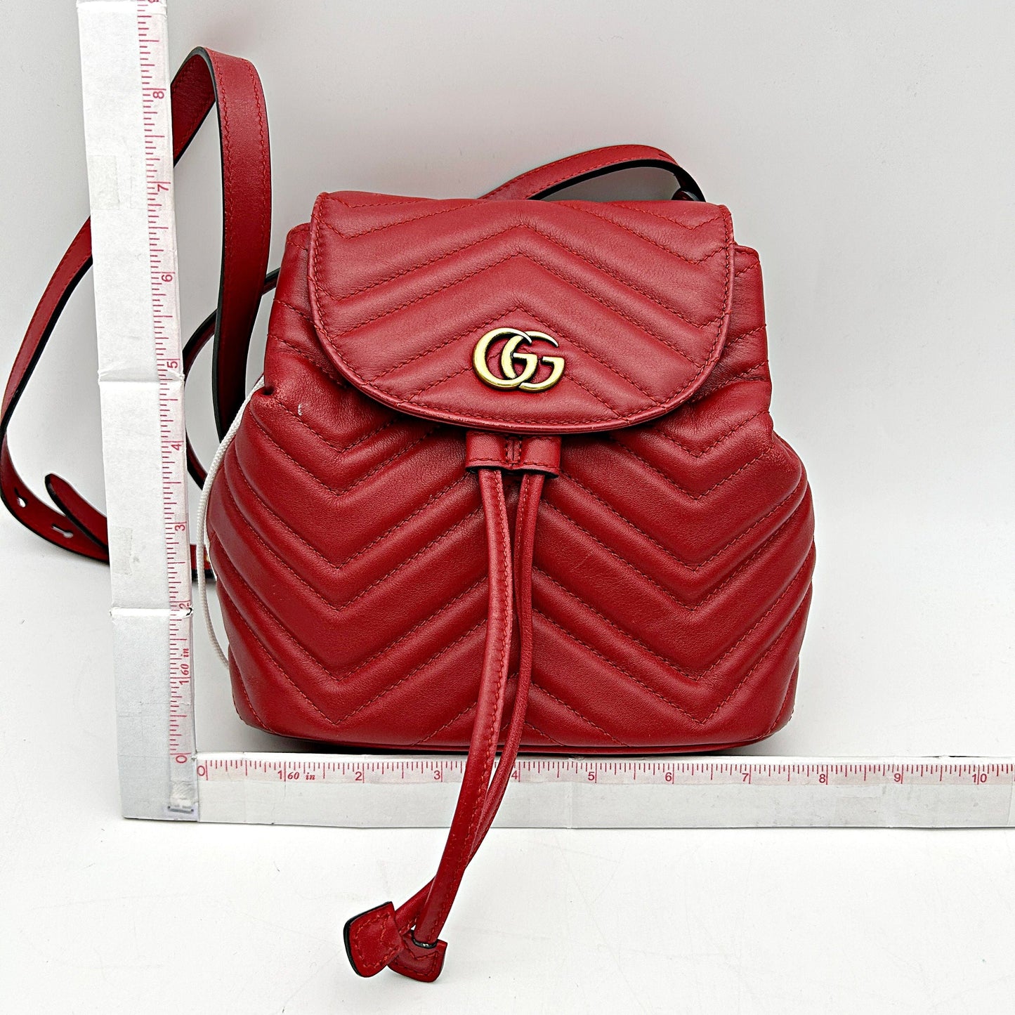 GUCCI Calfskin Matelasse GG Marmont Flap Backpack Hibiscus Red LA
