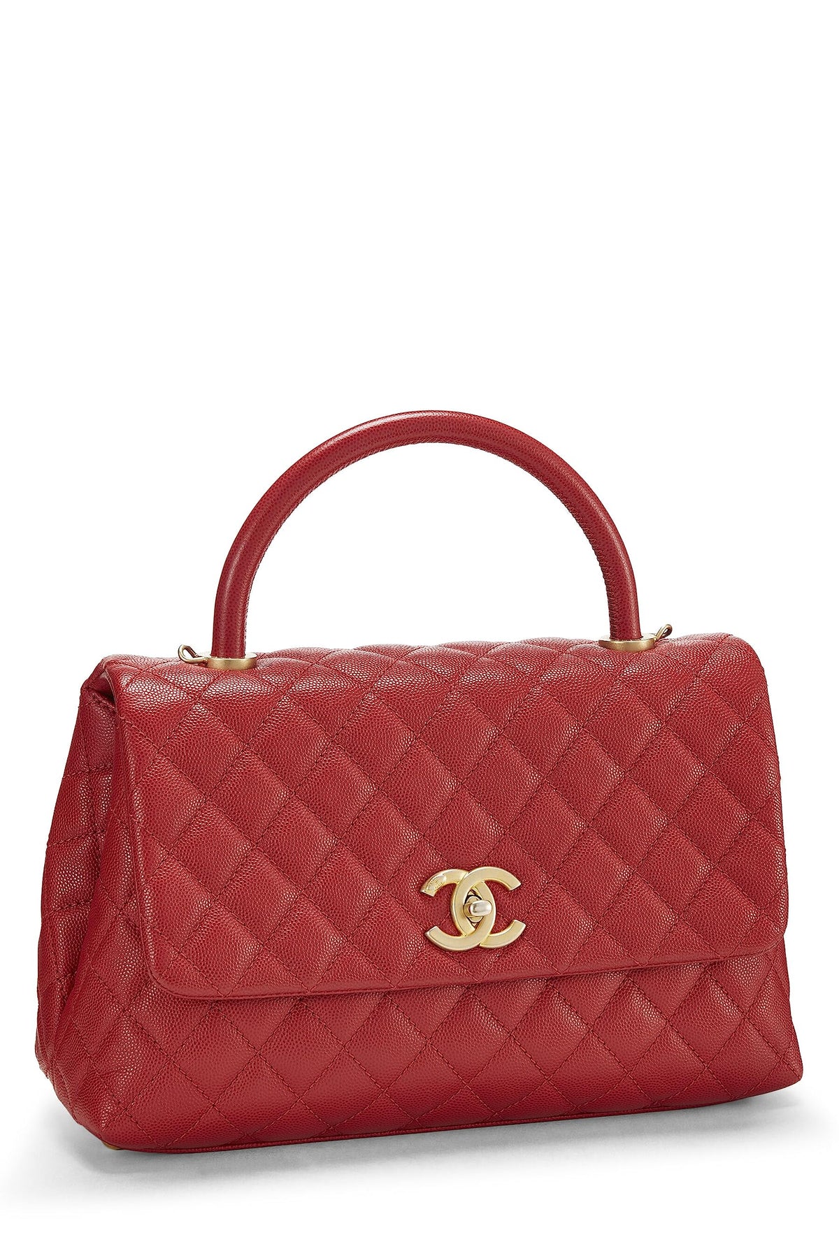 Chanel,  Red Caviar Coco Handle Bag Medium, Red