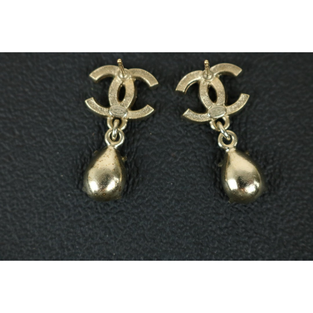 Very Good ( Rank A) ｜CHANEL COCO Mark Water drop pendant  Rhinestone Earrings ｜X25020916