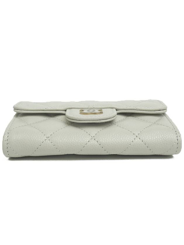 Classic Gold Logo Grained Shiny Calfskin Card Wallet Grey Chanel