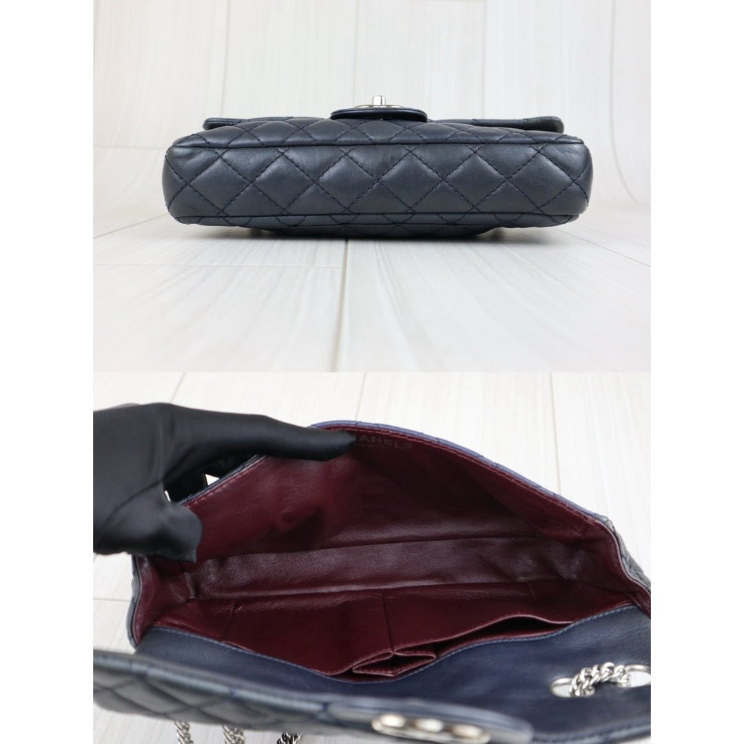 Fair ( Rank B) ｜ CHANEL Calf Leather Flap  Shoulder Bag Dark Blue Made In 2008～2009Year ｜J25060508