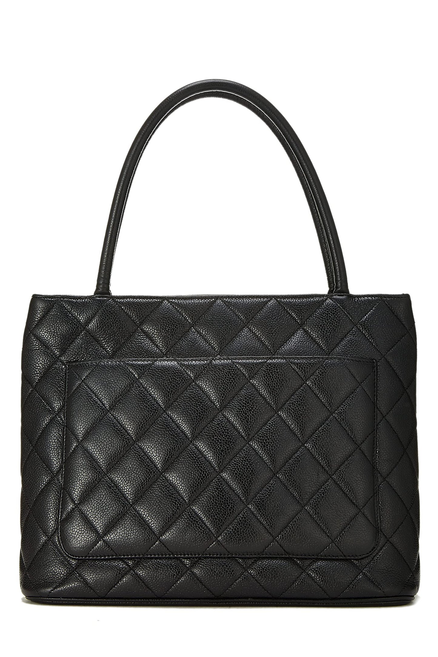 Chanel,  Black Quilted Caviar Medallion Tote, Black
