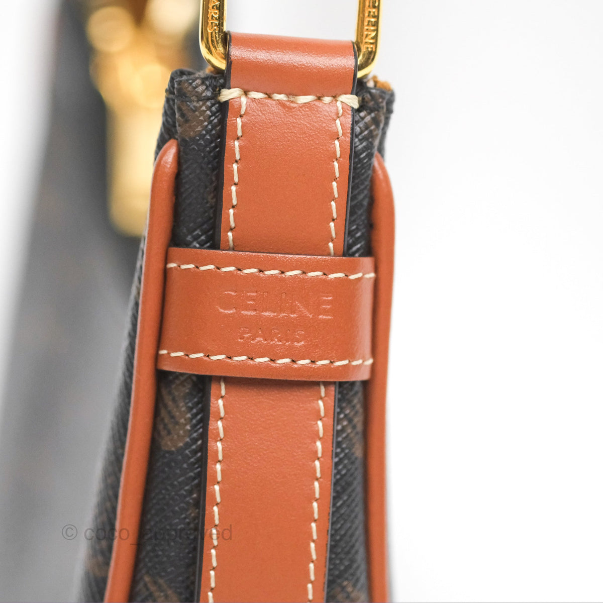 Celine Mini Ava Bag In Triomphe Canvas Calfskin Tan