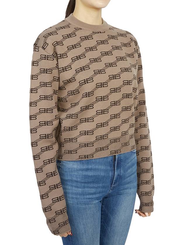 Luxury Balenciaga  BB Icon Jacquard Knit Top Brown