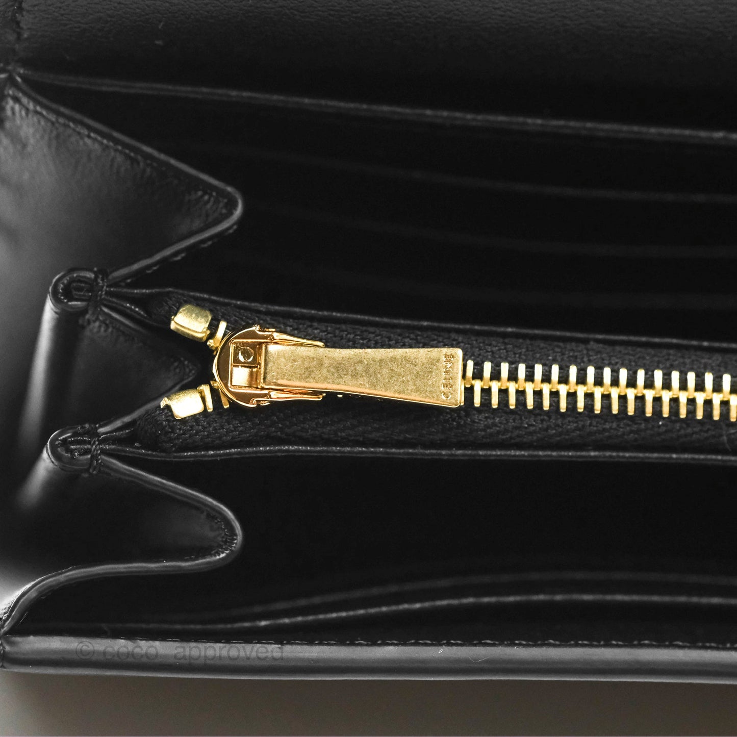 Celine Large Wallet Triomphe in Shiny Calfskin Black Gold Hardware