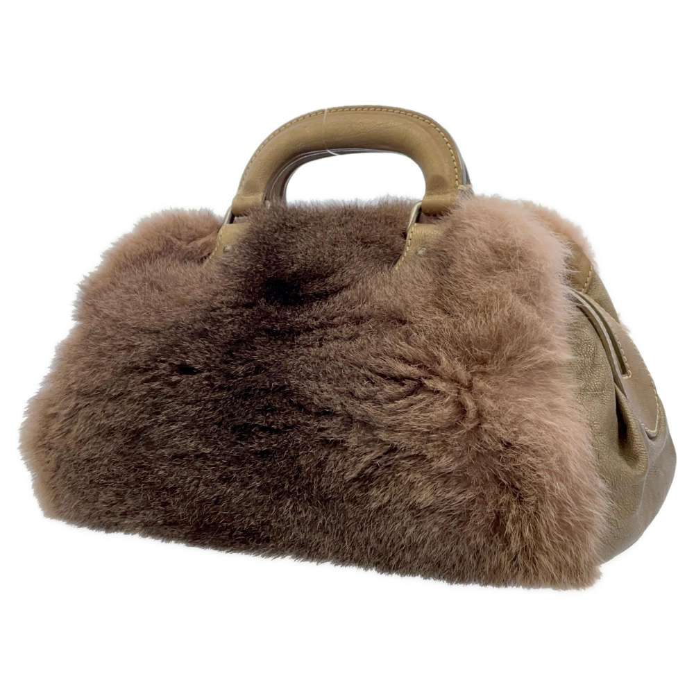 CHANEL Fur Handbag Brown/Gold Leather Fur