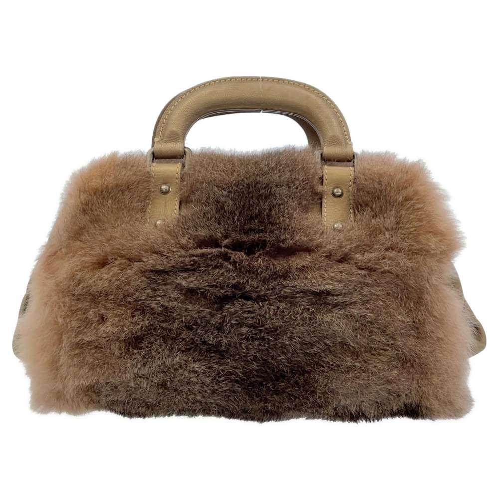 CHANEL Fur Handbag Brown/Gold Leather Fur