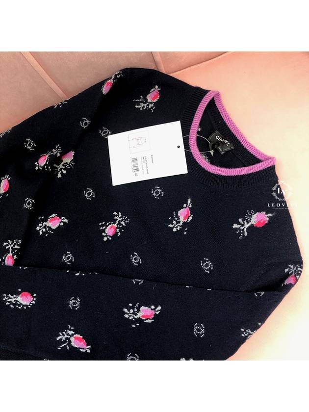 Flower CC Logo Cashmere Knit Top Navy Blue Chanel