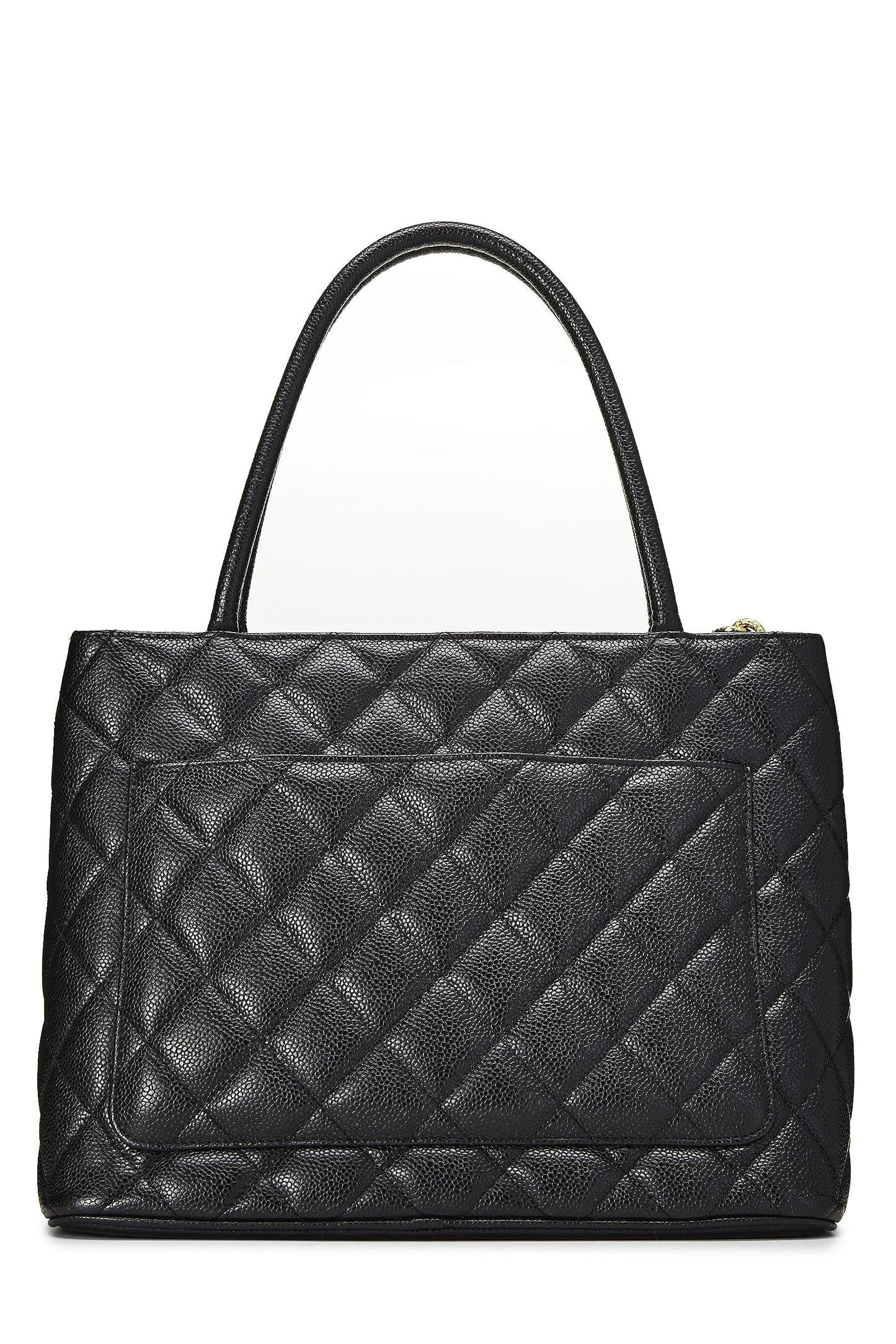 Chanel,  Black Quilted Caviar Medallion Tote, Black