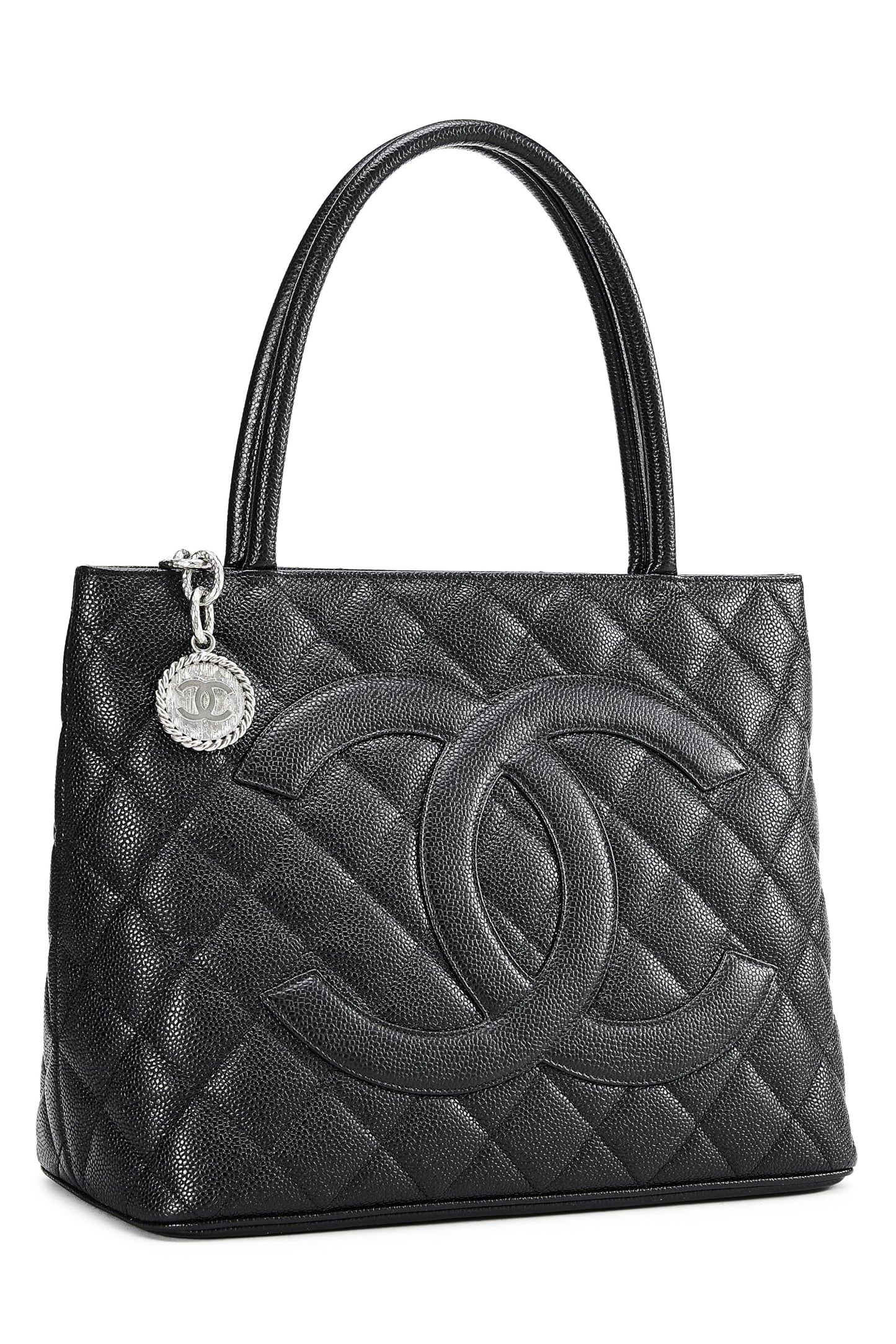 Chanel,  Black Quilted Caviar Medallion Tote, Black