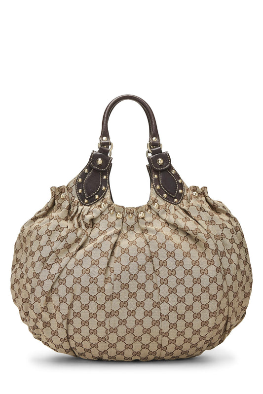Gucci, Brown Original GG Canvas Studded Pelham Tote Large, Brown