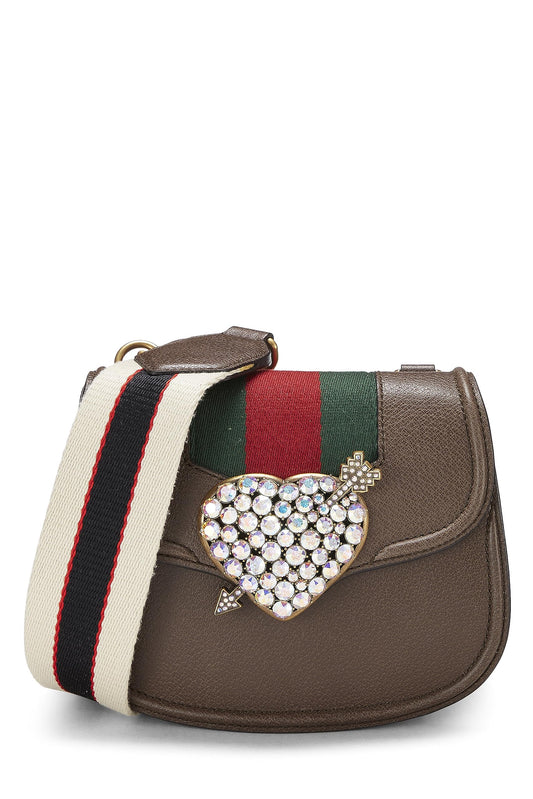 Gucci, Brown Leather Web Linea Totem Shoulder Bag Small, Brown